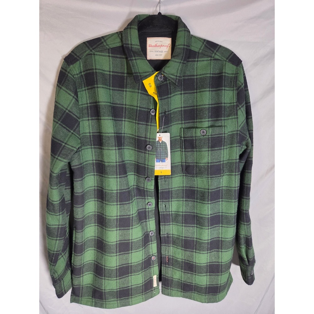 Weatherproof Brushed Plaid Men Green Flannel Shirt Small New Fleece Lined Autumn